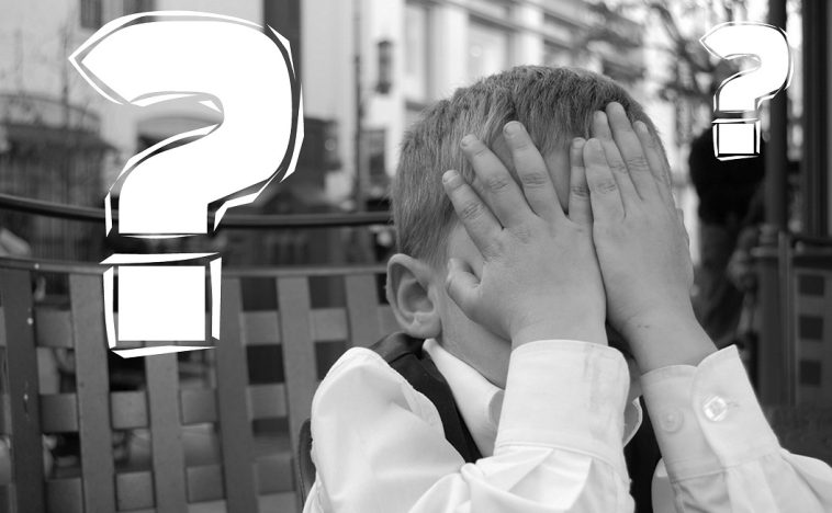 When public relations go wrong Alt text - Confused boy on bench with his head in his hands and a question mark hovering above his head
